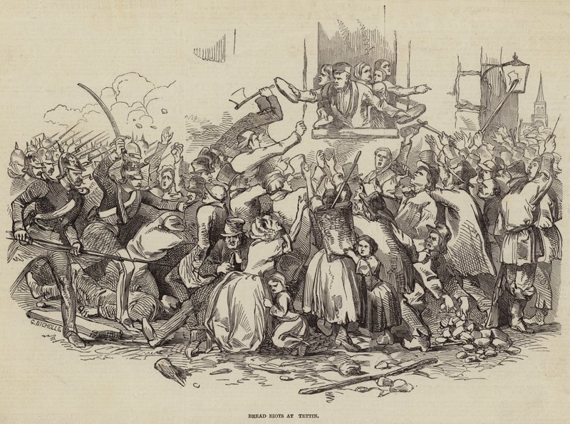 Bread Riots at Stettin, Alemanha 24 de Abril de 1847 (gravura) de German School