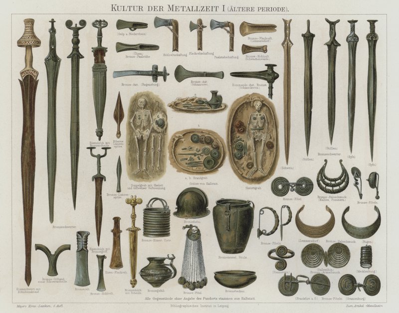 Artefactos da Idade do Bronze (cor litho) de German School