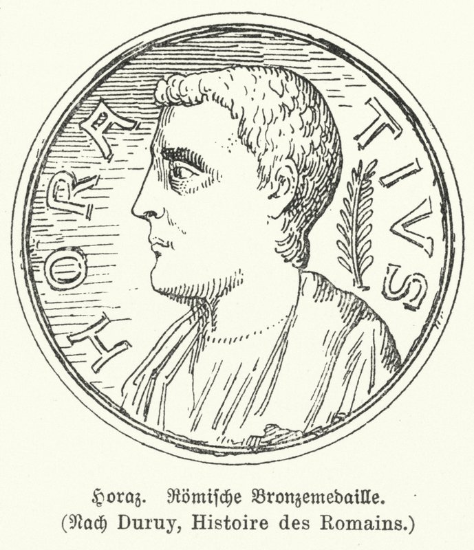 Medalha de bronze representando o poeta romano Horace (litho) de German School