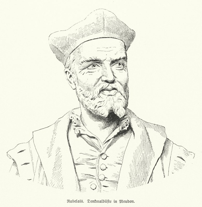Busto do escritor francês François Rabelais em Meudon, França (litho) de German School