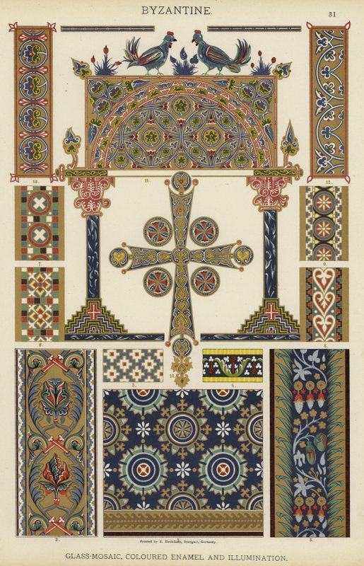 Bizantino, Vidro-Mosaico, Esmalte Colorido e Iluminação (cor litho) de German School