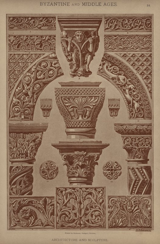Bizantina e Idade Média, Arquitectura e Escultura (cor litho) de German School