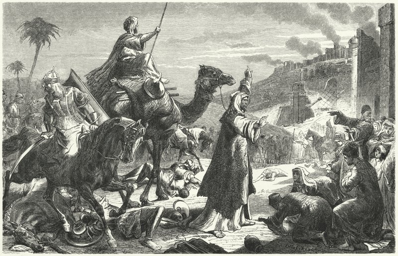 Califa Umar entrando em Jerusalém, 637 (gravura) de German School
