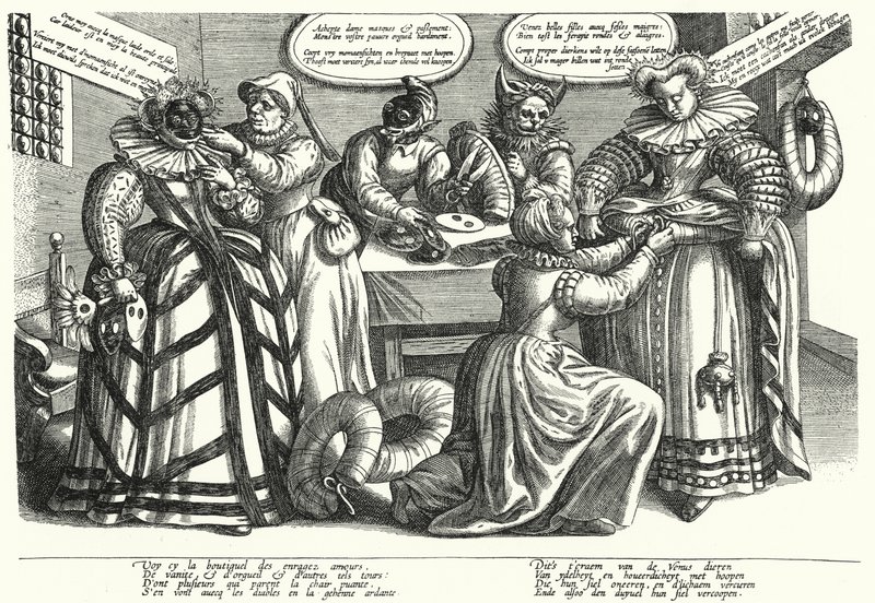 Desenho animado sobre fantasia de mulher, início do século XVII (gravura) de German School