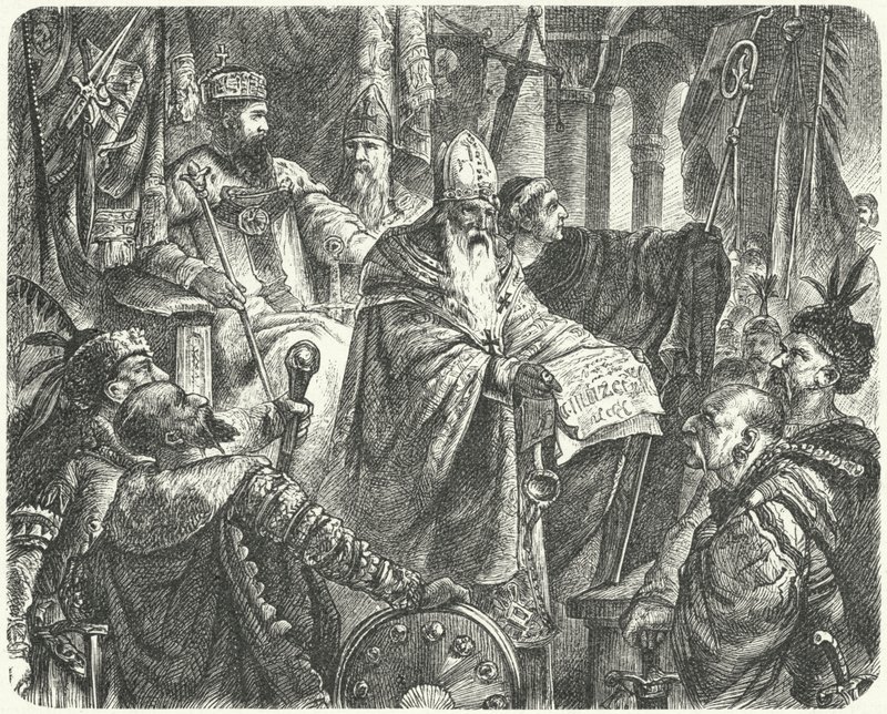 Casimir III da Polónia que proclama o Estatuto de Wislica de German School