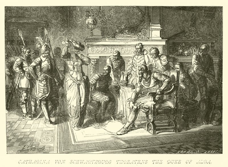 Catharina de Schwartzburg ameaça o duque de Alba de German School