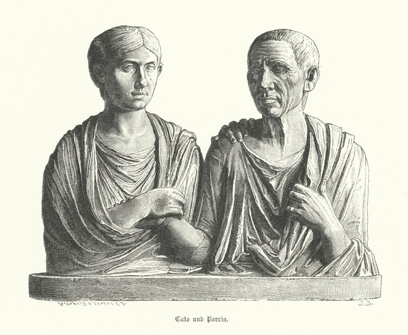 Cato e Porcia, antiga escultura romana (gravura) de German School