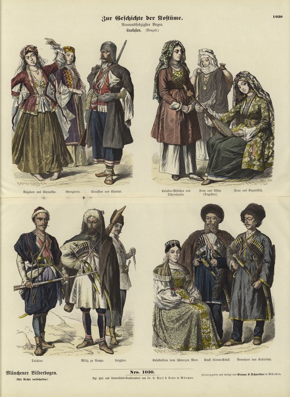 Trajes caucasianos, século XIX de German School