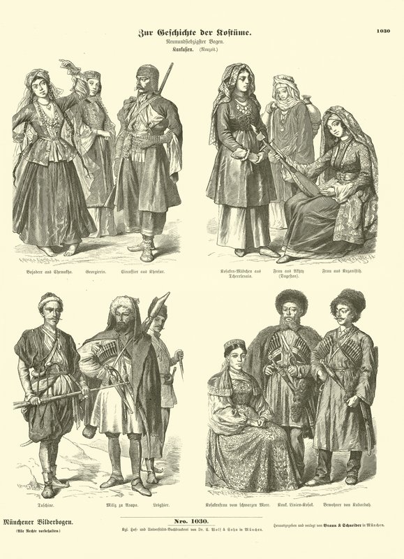 Trajes caucasianos, século XIX de German School