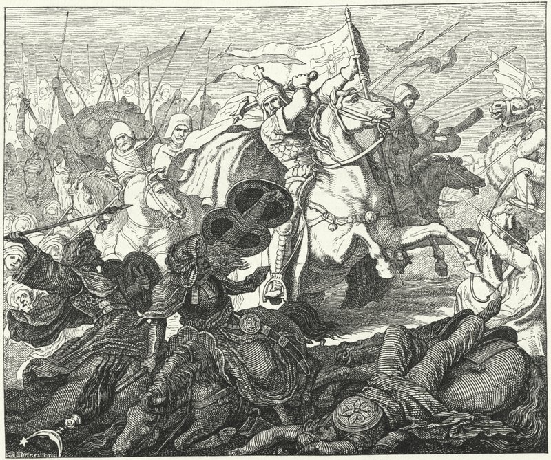 Charles Martel na Batalha de Poitiers, 732 (gravura) de German School