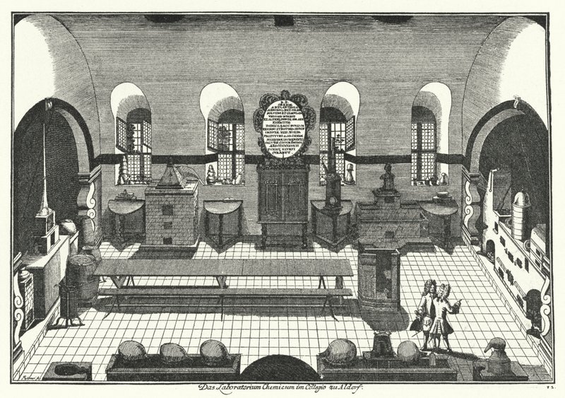 Laboratório de Química da Universidade de Altdorf (gravura) de German School