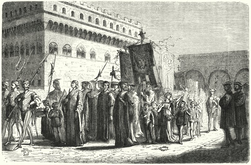 Procissão infantil em Florença sob o domínio de Girolamo Savonarola (gravura) de German School