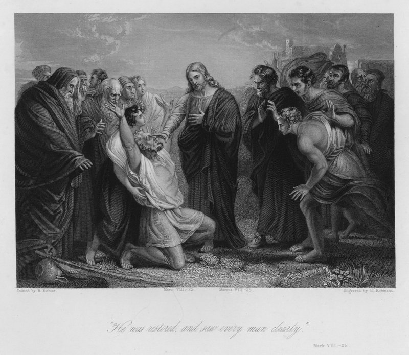 Cristo curando os cegos, Marcos VIII, 25 (gravura) de German School