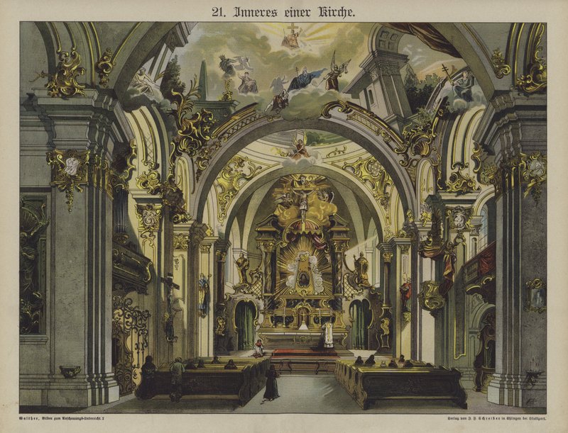 Interior da igreja (cor litho) de German School