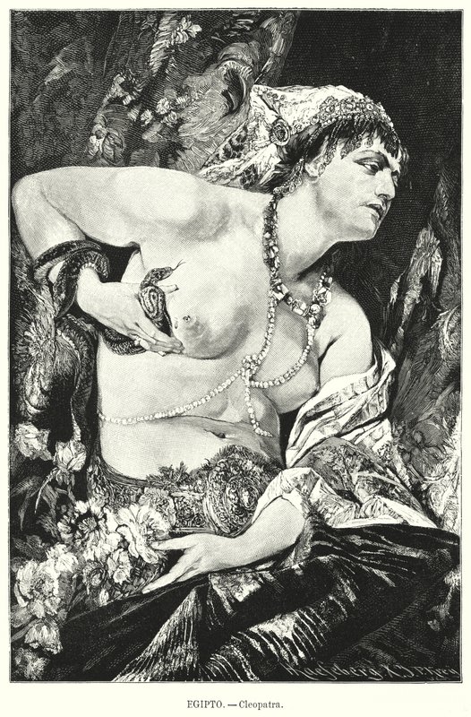 Cleópatra e o áspio, Antigo Egito (litho) de German School