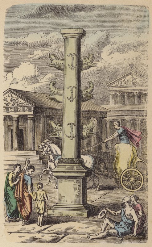Coluna comemorativa de uma vitória naval romana (gravura colorida) de German School