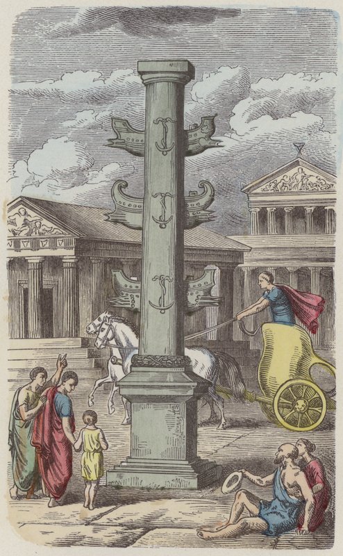 Coluna comemorativa de uma vitória naval romana (gravura colorida) de German School