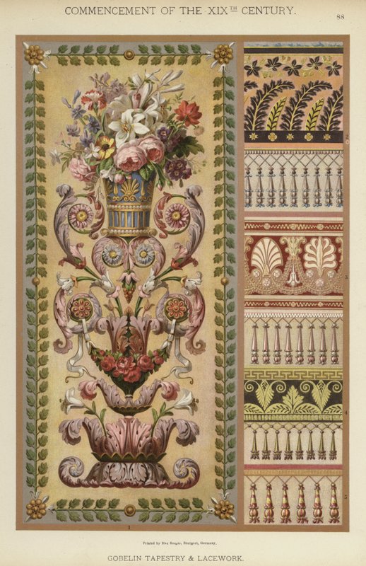 Início do século XIX, Tapeçaria e Rendas de Gobelim (cor litho) de German School