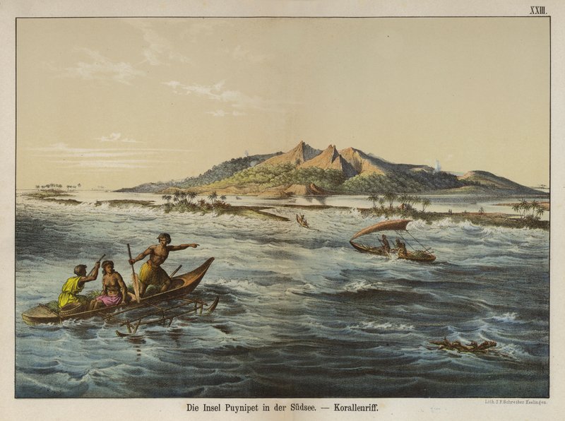 Recife de coral da ilha de Puynipet (Pohnpei), Ilhas Caroline (cor litho) de German School