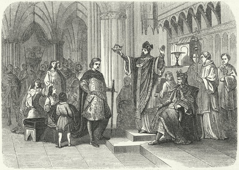 Coroação de Henrique, o Jovem Rei, por Roger, Arcebispo de York de German School