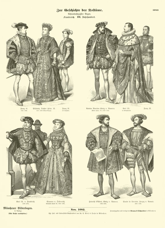 Traje da realeza e nobreza francesas, século XVI de German School