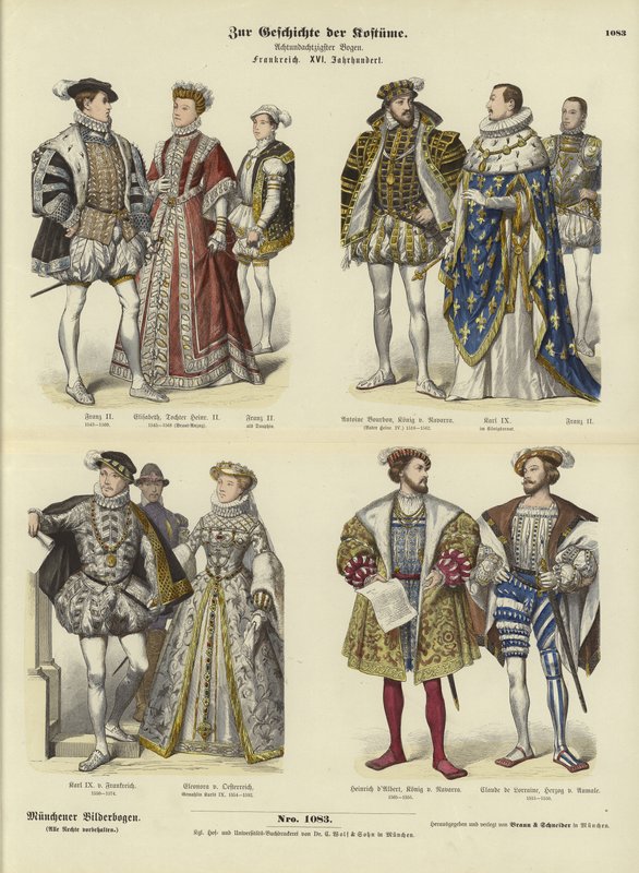 Traje da realeza e nobreza francesas, século XVI de German School