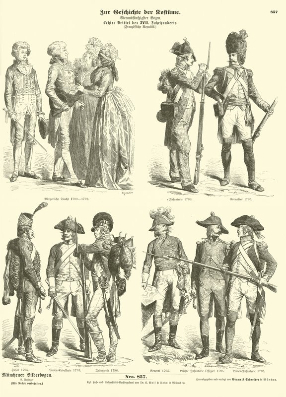 Trajes e uniformes militares da França republicana, década de 1790 de German School