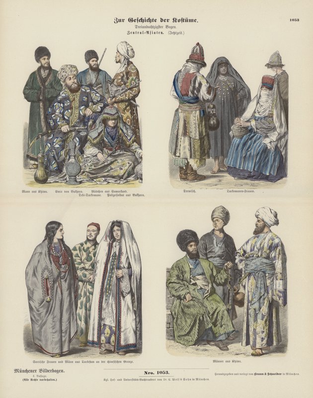Fantasias da Ásia Central, finais do século XIX (gravura a cores) de German School