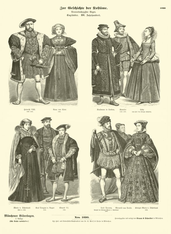 Trajes da realeza e nobreza ingleses e escoceses, século XVI de German School