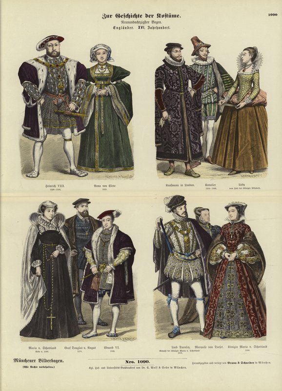 Trajes da realeza e nobreza ingleses e escoceses, século XVI de German School
