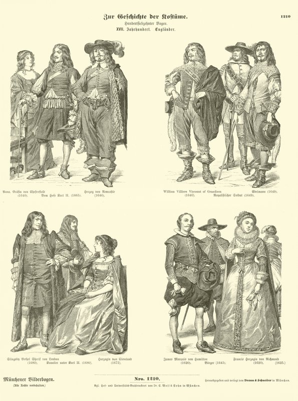 Trajes da nobreza inglesa, século XVII de German School