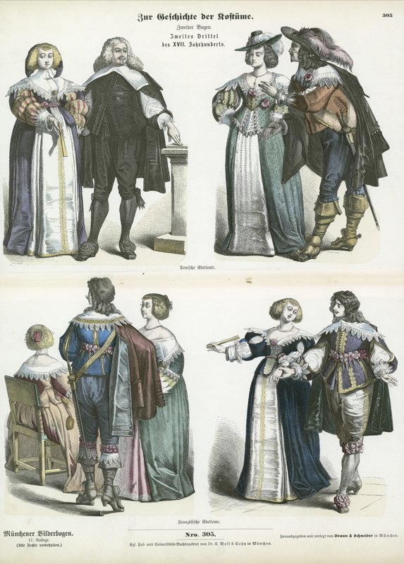 Trajes da nobreza alemã e francesa, meados do século XVII de German School