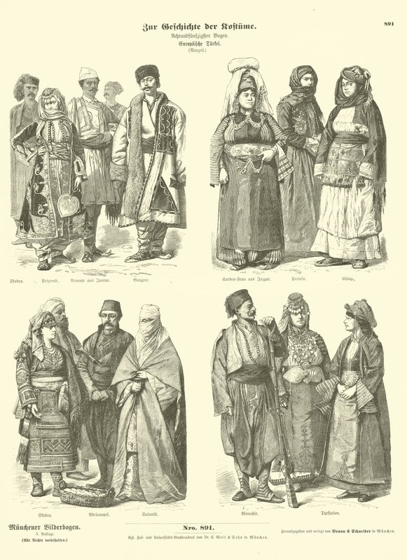 Trajes da Europa turca otomana, final do século XIX de German School