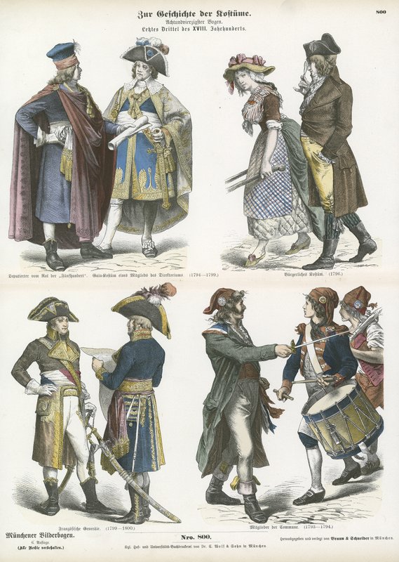 Trajes da França Revolucionária, final do século XVIII de German School