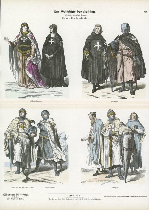 Figurinos de membros das ordens dos cruzados, séculos XII e XIII de German School