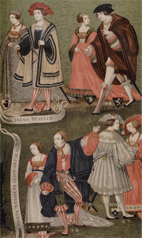 Trajes de burgueses proeminentes de Augsburg, Baviera, em 1520 de German School