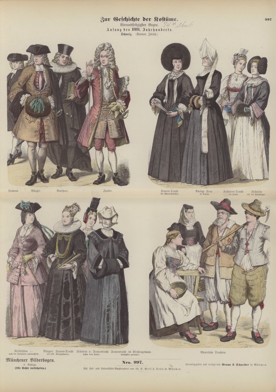 Fantasias do cantão suíço de Zurique, início do século XVIII (gravura colorida) de German School