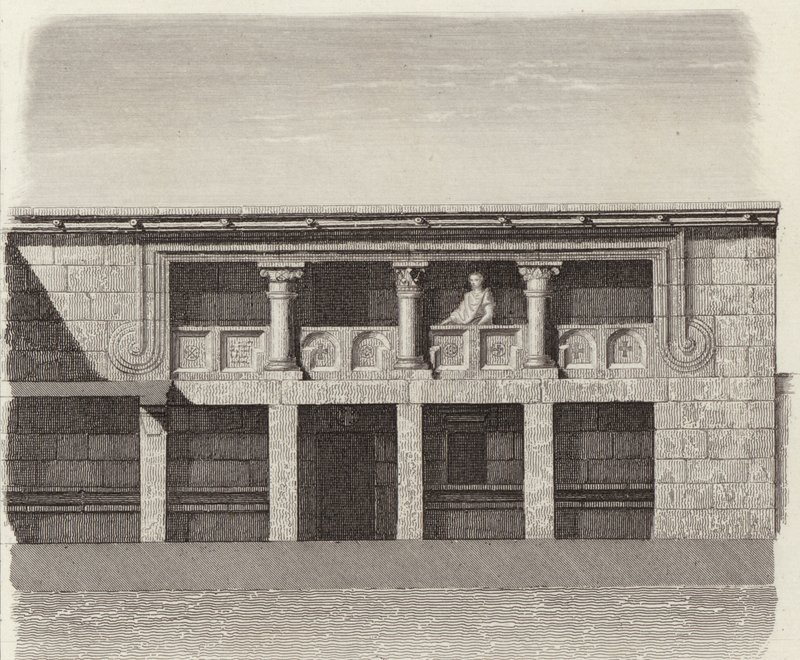 Pátio de uma casa da Grécia Antiga na Síria Central. Ilustração para Bilder-Atlas (gravura) de German School