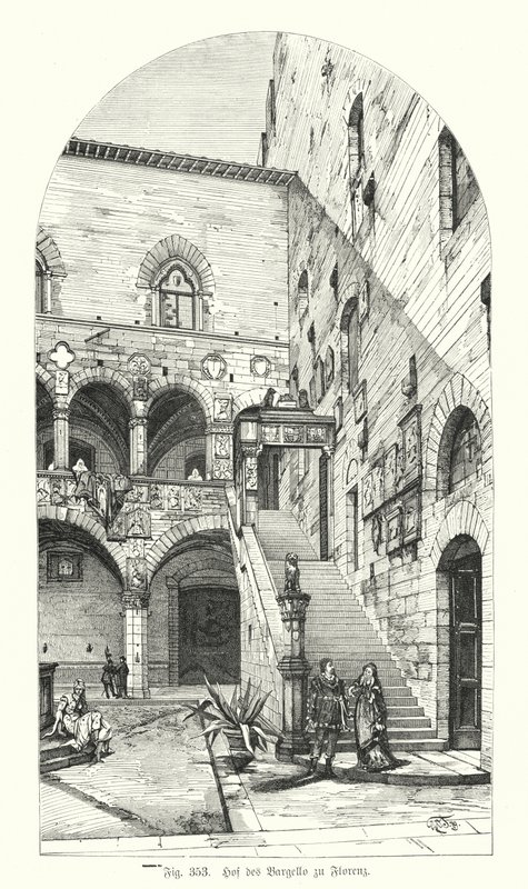 Pátio do Bargello, Florença, Itália (gravura) de German School