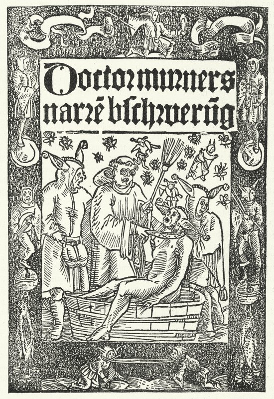 Capa da obra de Thomas Murner Die Narrenbeschworung (gravura) de German School