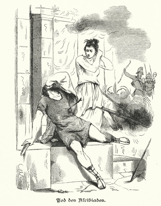 Morte de Alcibiades, 404 a.C. (gravura) de German School
