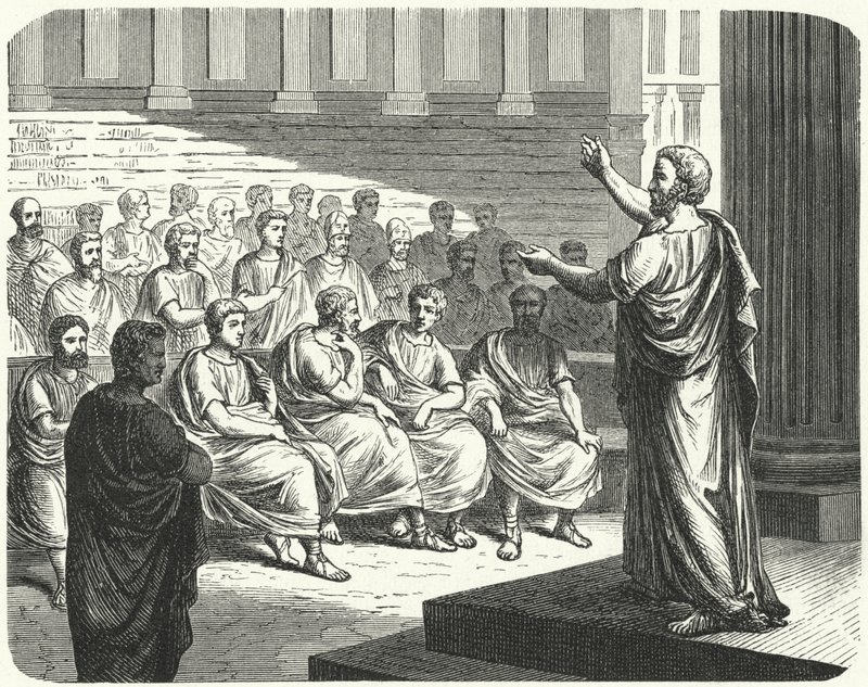 Demóstenes falando contra Filipe II da Macedônia de German School
