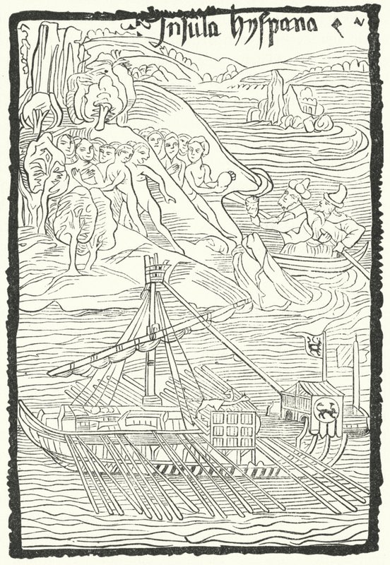 Descoberta da ilha de Hispaniola por Cristóvão Colombo de German School
