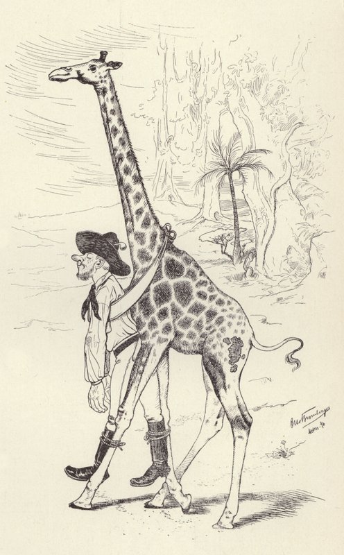 Bêbado no Transvaal sendo levado para casa por uma girafa (litho) de German School