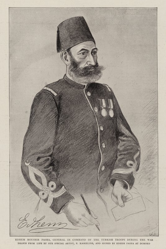 Edhem Moushir Pasha, General em Comando das Tropas Turcas durante a Guerra (litho) de German School