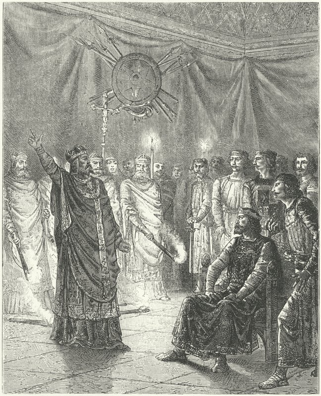 Edmund Rich, Arcebispo de Cantuária, ameaçando o Rei Henrique III com excomunhão de German School
