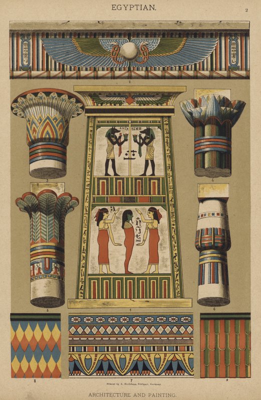 Egípcio, Arquitetura e Pintura (cor litho) de German School