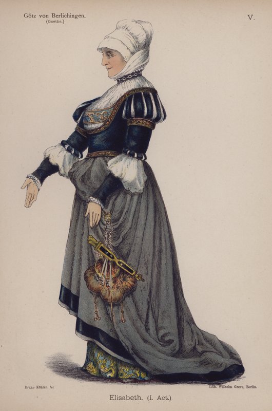 Elisabeth, de Gotz von Berlichingen por Goethe (cor litho) de German School