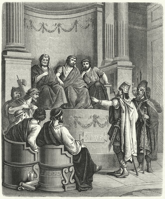 Emissários de Eumenes II de Pergamom perante o Senado Romano (gravura) de German School