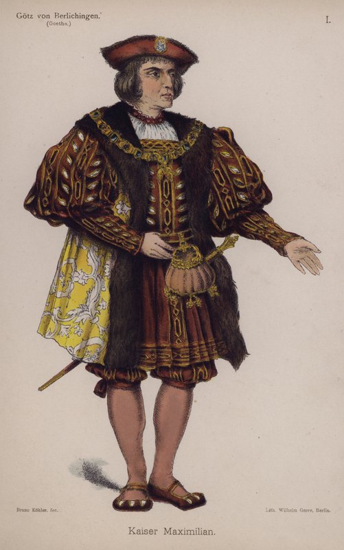 Imperador Maximiliano, de Gotz von Berlichingen por Goethe (cor litho) de German School
